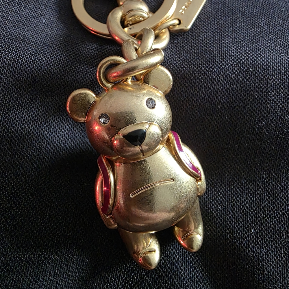 Coach Gold Teddy Bear With Maroon Backpack Keychain (Bag Charm)